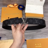 Louis Vuitton hollow sliver metal logo Classic pattern leather belt Black（width:4CM）