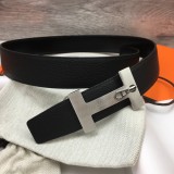 Hermès Zipper metal logo double-sided design belt Black（width:3.8CM）