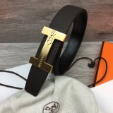 Hermès Zipper metal logo double-sided design belt coffee（width:3.8CM）