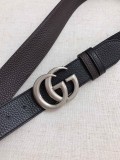 Gucci Double G sliver metal logo pebbled leather belt（width:3.8CM）