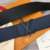 Louis Vuitton Black metal logo pebbled leather belt（width:4.0CM）