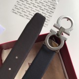 Ferragamo sliver Hollow brushed metal logo leather belt（width:3.5CM）
