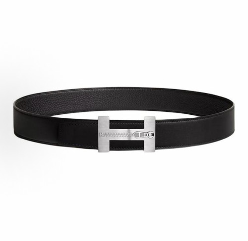 Hermès Zipper metal logo double-sided design belt Black（width:3.8CM）