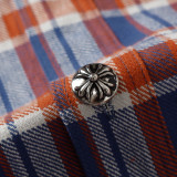 Chrome Hearts new striped plaid stitching silver button cardigan shirt 250724