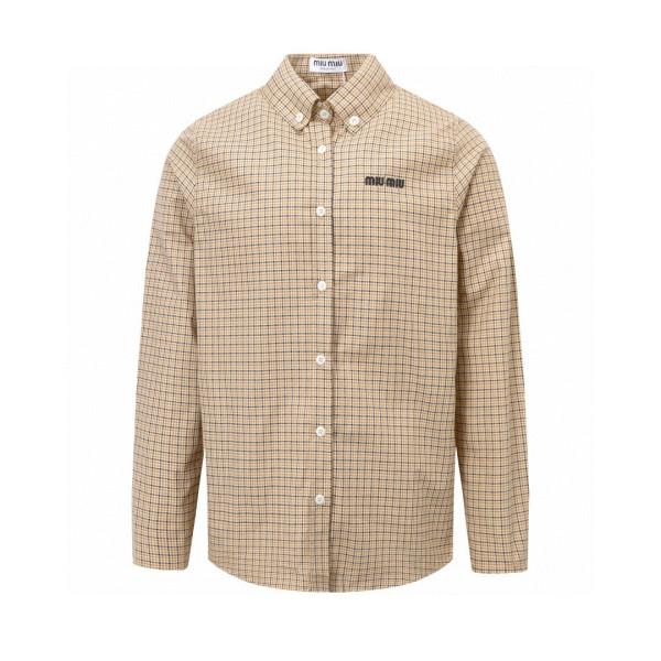 Miu Miu check embroidered long-sleeved shirt 250724