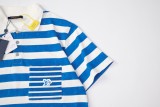 LOUIS VUITTON 2025 New Navy Blue Striped Jacquard Logo Short Sleeve Polo Shirt