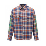 Chrome Hearts new striped plaid stitching silver button cardigan shirt 250724