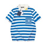 LOUIS VUITTON 2025 New Navy Blue Striped Jacquard Logo Short Sleeve Polo Shirt