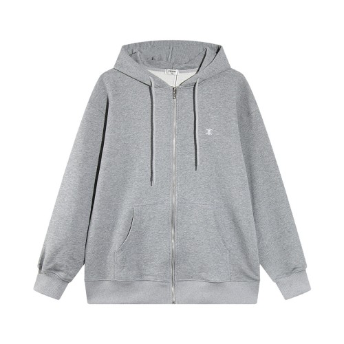 CELINE logo embroidered hooded cardigan Grey 250804