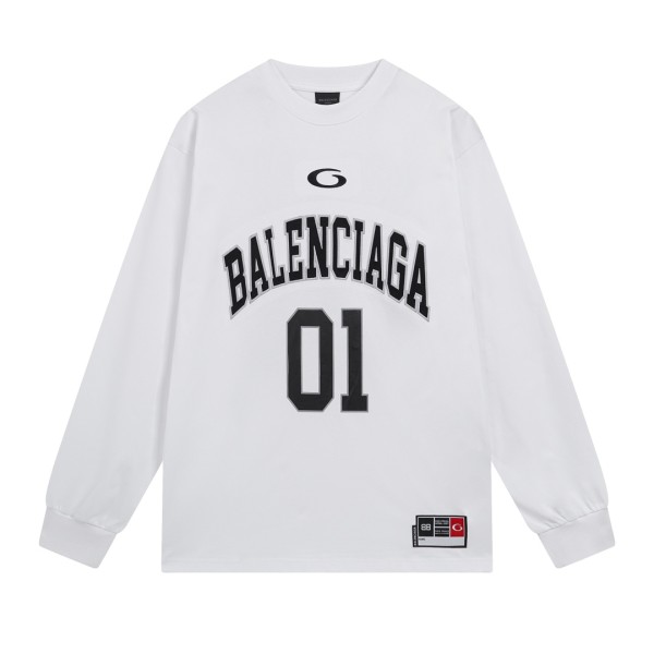 Balenciaga SS25 latest basketball jersey embroidery print long-sleeved T-shirt White 250804