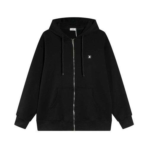 CELINE logo embroidered hooded cardigan Black 250804