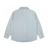 MLB Embroidered NY Full Print Logo Washed Denim Jacket Couple Shirt Top 250812