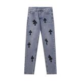 Chrome Hearts Loose-fit Leather Patch Jeans 250812
