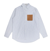 LOEWE Autumn New Classic Leather Logo Pocket Striped Shirt 250812