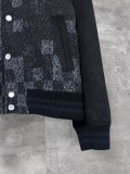 Louis Vuitton 25SS Pearl Damier Mixed Leather Cinched-Waist Baseball Jacket 250820