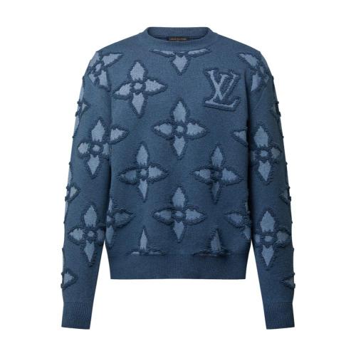 Louis Vuitton 25FW Embossed Jacquard Intarsia Logo Knit Crew Neck Sweater 250820