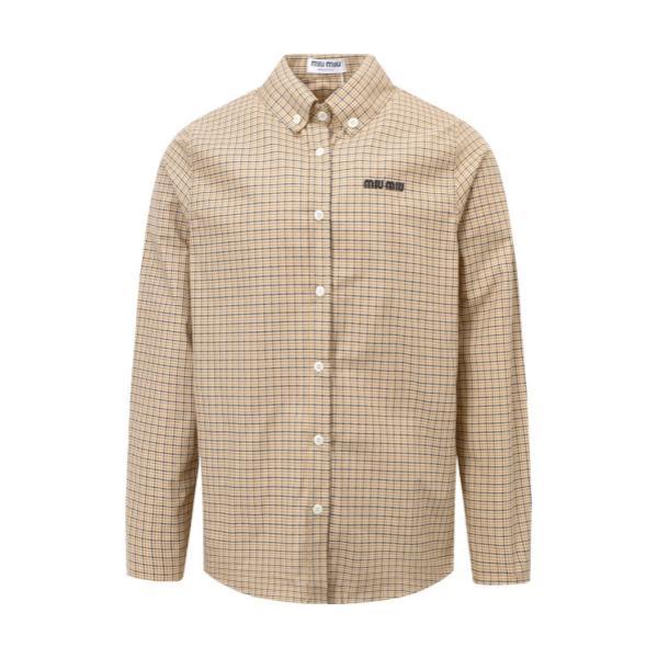 Miu Miu Fine Checkered Embroidered Long-Sleeved Shirt 250827