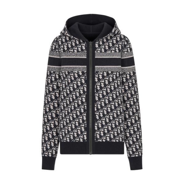 Dior 25FW Vintage Monogram Double-Faced Knit Hooded Zippered Jacket 250827