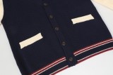 Miu Miu SS25 Layered-Look Navy Blue V-Neck Raglan Wool Sweater 250903