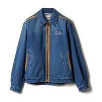 Miu Miu 24SS Washed Denim and Leather Zip Jacket 250903