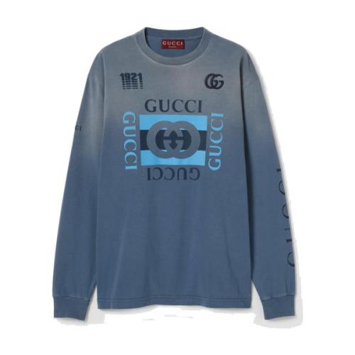 Gucci Tie-Dye Embroidered Print Crewneck Long-Sleeve Shirt 250903