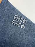 Miu Miu 24SS Washed Denim and Leather Zip Jacket 250903