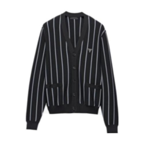 Prada Striped Jacquard Embroidered Cardigan Sweater 250909