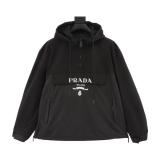 Prada Letter Logo Half-Zip Hooded Anorak Coat 2509017