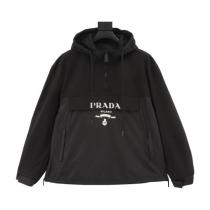 Prada Letter Logo Half-Zip Hooded Anorak Coat 2509017