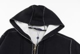 Louis Vuitton Monogram Flower Big Logo Hooded Knit Drawstring Zip Jacket 251029