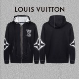 Louis Vuitton Monogram Flower Big Logo Hooded Knit Drawstring Zip Jacket 251029