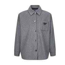 Prada 22FW Cashmere Triangle Logo Shirt Jacket (Gray) 251106