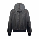 Prada 25 Spring/Summer Distressed Hooded Raglan Leather Jacket
