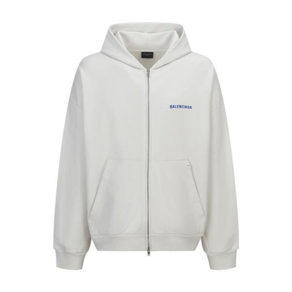Balenciaga Front and Back Logo Blue Embroidered Zip Hooded Jacket 260311