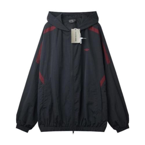 Balenciaga BLCG 26SS 3M Black-Red Paneled Embroidered Hooded Tracksuit Jacket 260408