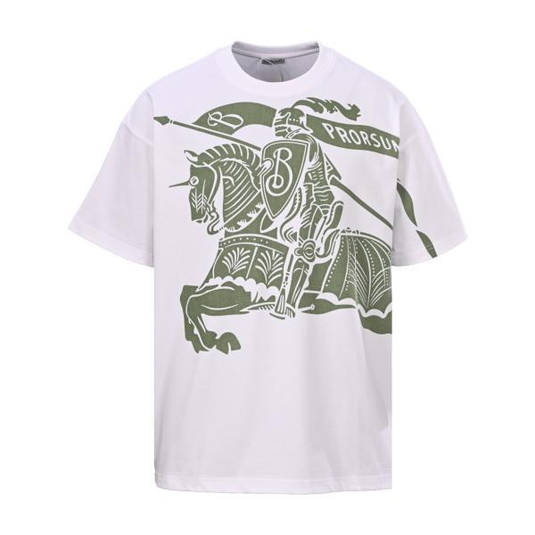 Burberry  Official Same Classic All-Over Warhorse  Large Warhorse Print Double-Yarn Pure Cotton Short Sleeve (white) 260415
