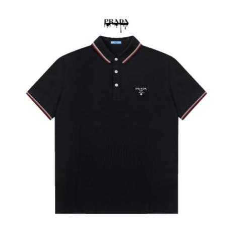 Prada Official Boutique New Arrival Striped Logo Spread Collar Polo Shirt 260429