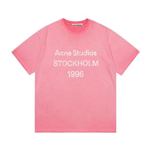 Acne Studios 2026 New Distressed Technique Printed Letter Logo (Pink) Unisex Short Sleeve T-Shirt 260429
