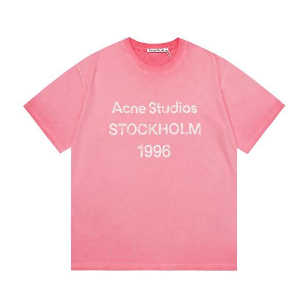 Acne Studios 2026 New Distressed Technique Printed Letter Logo (Pink) Unisex Short Sleeve T-Shirt 260429