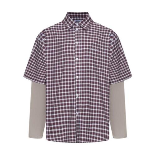 Balenciaga 26SS Check Pocket Logo Embellished Paneled Mock Layer Long Sleeve Shirt 260512