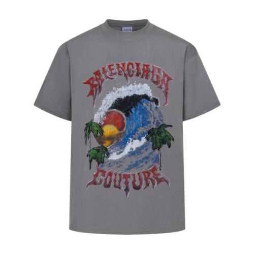 Balenciaga 26SS Hawaiian Wave Coconut Tree Print Short Sleeve (Gray) 260512
