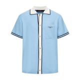 Louis Vuitton 26SS Waffle Texture Color-Block Pocket Letter Embroidered Short Sleeve Shirt (Blue) 260526