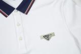 Prada Official Boutique New Arrival Striped Logo Spread Collar Polo Shirt Black 260602