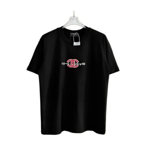 Chanel Embroidered Front CC Logo & Back Graphic English Lettering Crewneck Short Sleeve T-Shirt 260624