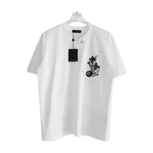 Louis Vuitton Embroidery & Print Round Neck Short Sleeve T-Shirt - White 260714