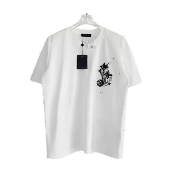 Louis Vuitton Embroidery & Print Round Neck Short Sleeve T-Shirt - White 260714