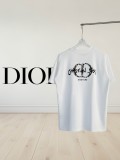 Dior Embroidery Logo Round Neck Short Sleeve T-Shirt - Front CD & Back Leather Patch - White 260714