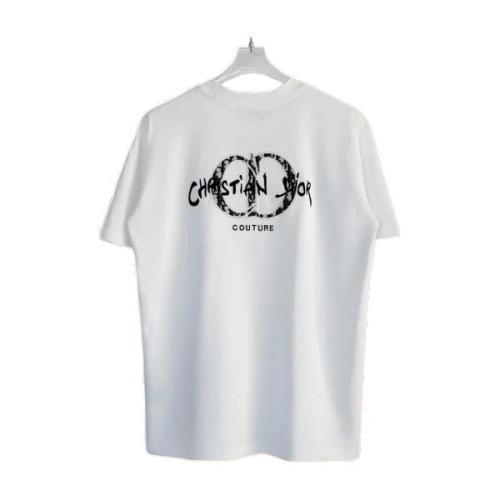 Dior Embroidery Logo Round Neck Short Sleeve T-Shirt - Front CD & Back Leather Patch - White 260714