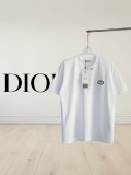 Dior Embroidery Logo Round Neck Short Sleeve T-Shirt - Front CD & Back Leather Patch - White 260714
