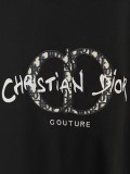 Dior Embroidery Logo Round Neck Short Sleeve T-Shirt - Front CD & Back Leather Patch - Dark Gray 260714